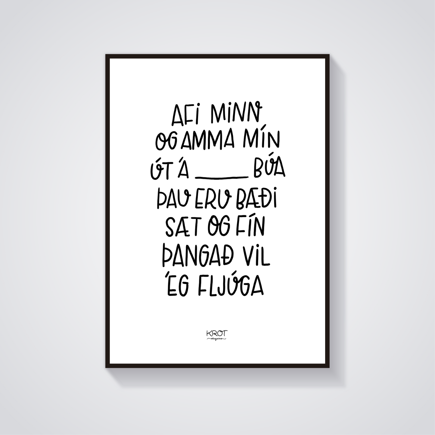 Afi og amma búa hvar? Fylltu sjálf/ur inn - stafrænt veggspjald til að prenta út