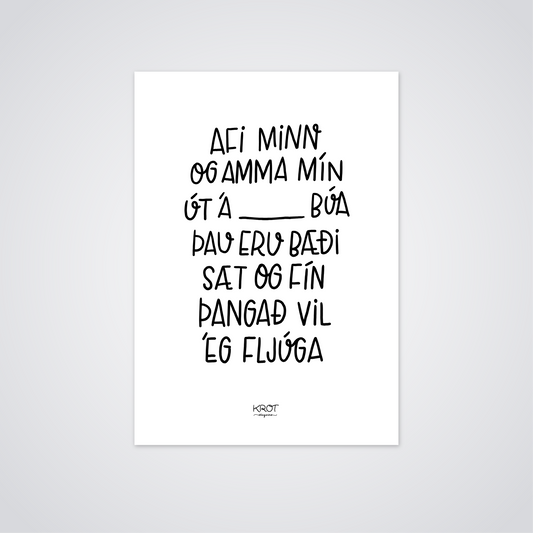 Afi og amma búa hvar? Fylltu sjálf/ur inn - stafrænt veggspjald til að prenta út